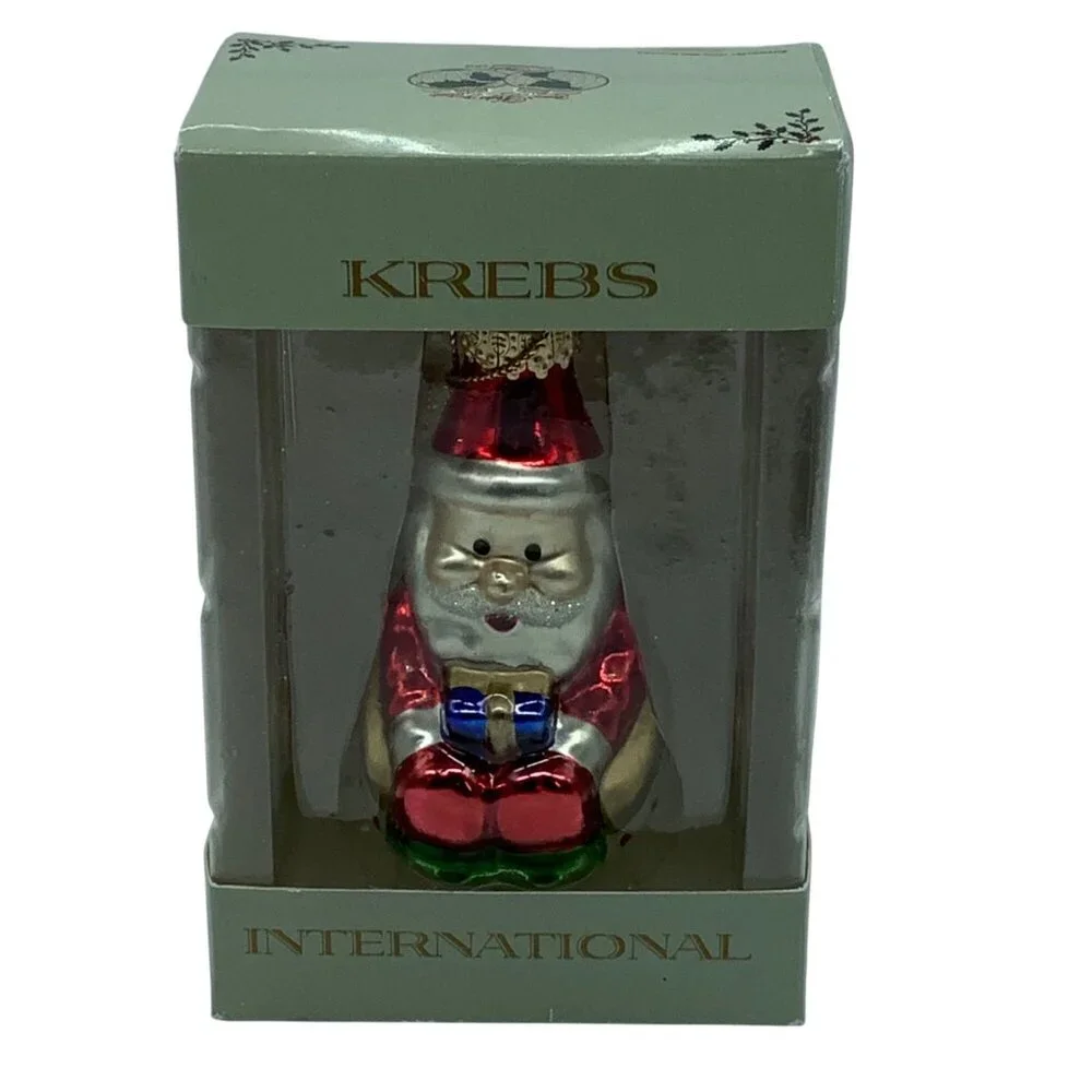 Krebs International Santa Claus Glass Ornament 4” Kris Kringle Hold Present‎ NEW